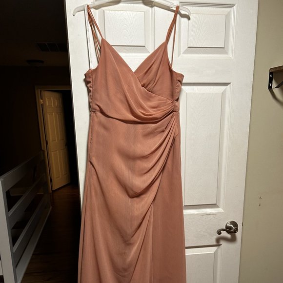 women's brown and blue dress Brown/Blue Striped Chiffon Side Slit Bridesmaid Members_刘慧 size:medium size worthy days and memory